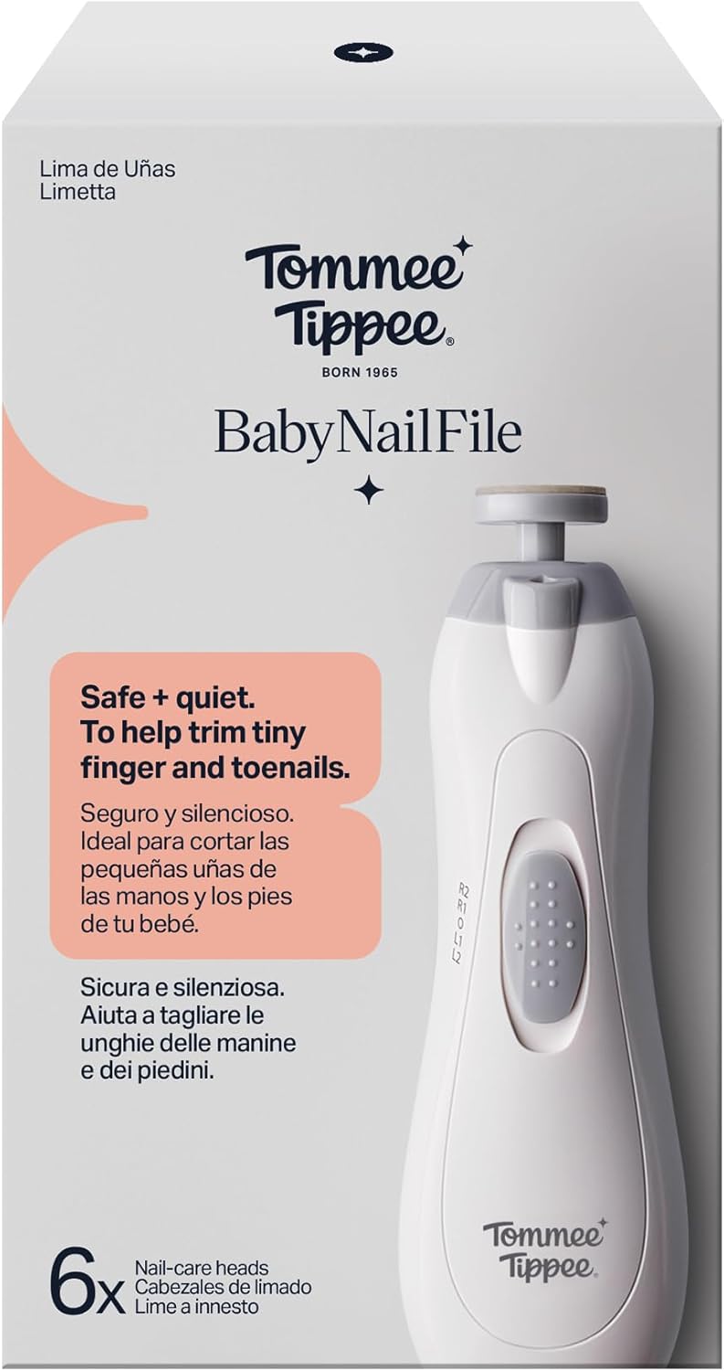 Tommee Tippee Electric Baby Nail File, with Six Filing Heads for Baby and Adult Use, Infant Nail Clipper with LED Light and Adjustable Speed and Direction Settings
