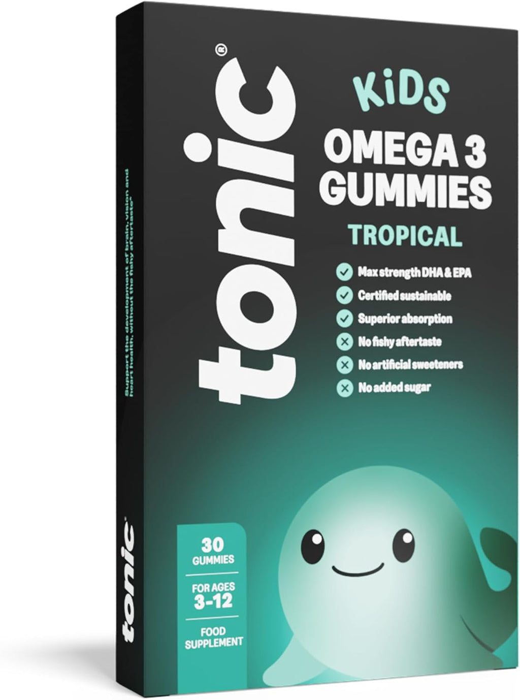 Tonic Health Kids Omega 3 Gummies – 30 Sugar Free Tropical Gummies Max-Strength DHA & EPA Wild-Caught & Sustainably Sourced