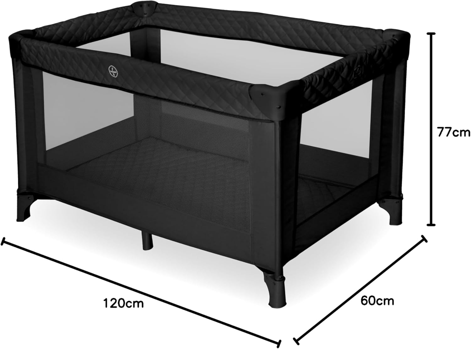 My Babiie Travel Cot - Lightweight, From Birth to 15kg, Easy Fold & Compact, Travel Bag, 120cm x 60cm Padded Mattress - Quilted Black