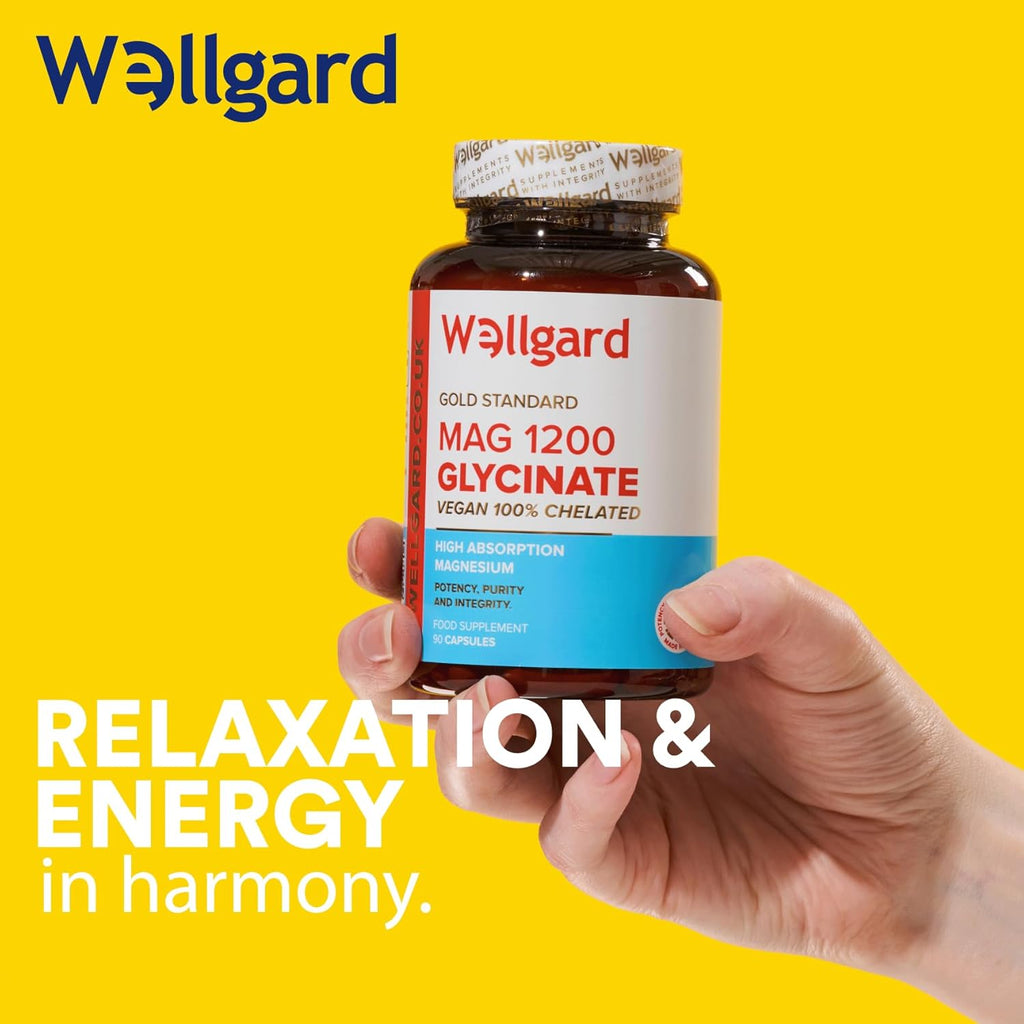 Pure Magnesium Glycinate by Wellgard - High-Strength Magnesium Supplement, Vegan, High Absorption, 240mg Elemental Magnesium