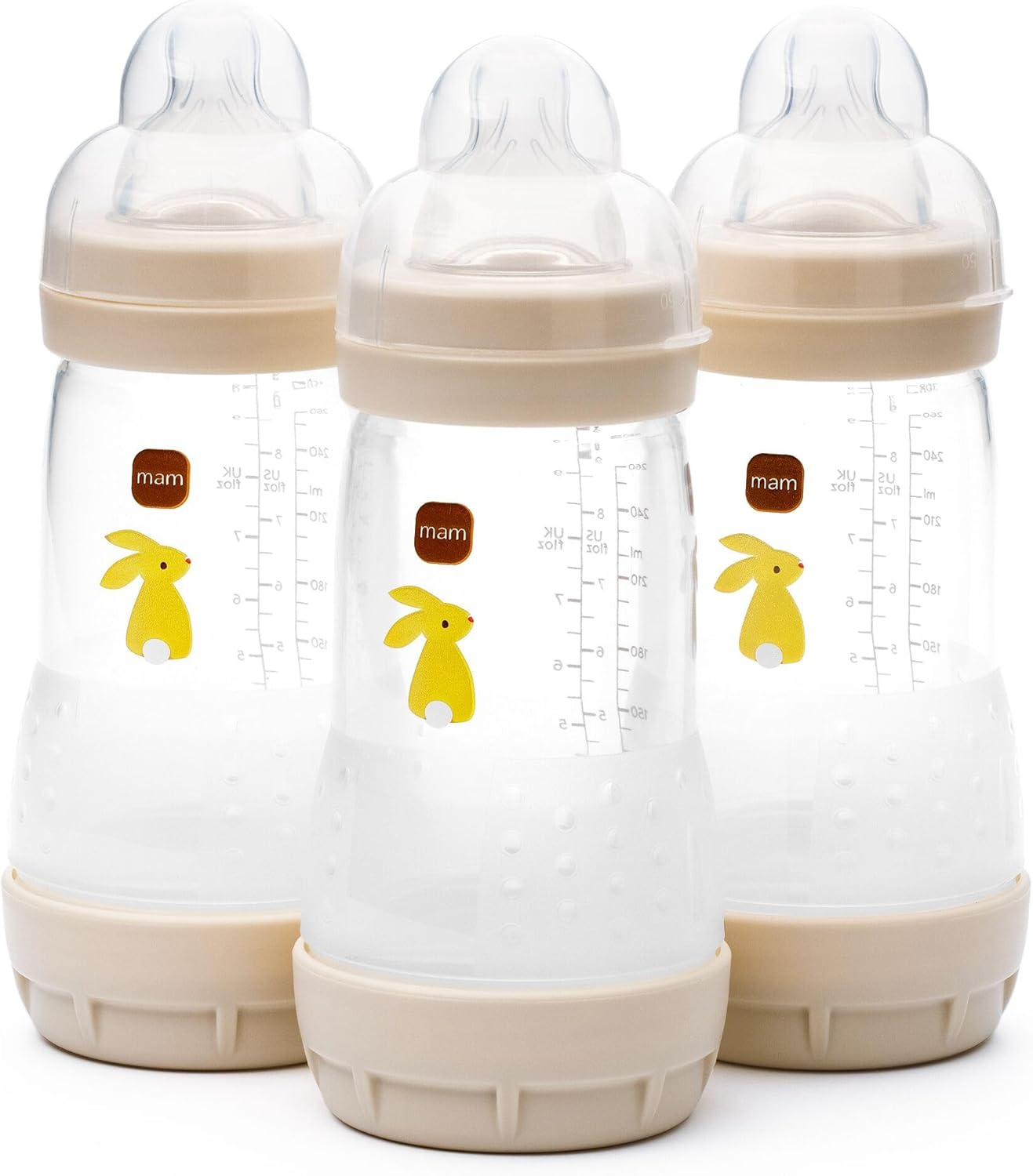 MAM Easy Start Anti-Colic Baby Bottles | 3 Pack (3 x 260) | Self-Sterlising Baby Milk Bottle | Medium Flow MAM Teats Size 2 | Newborn Essentials | Linen (Various Designs)