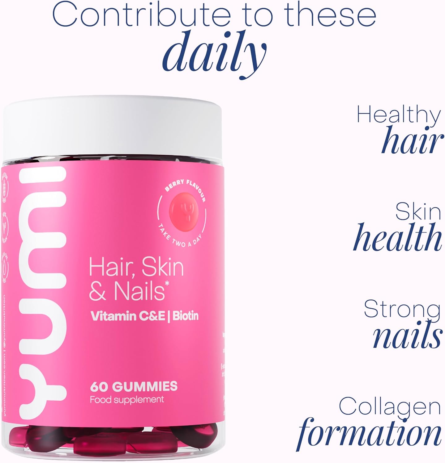 Hair, Skin & Nails Gummies with Biotin, Zinc & Vitamin C for Hair Health, Skin Glow & Nail Strength