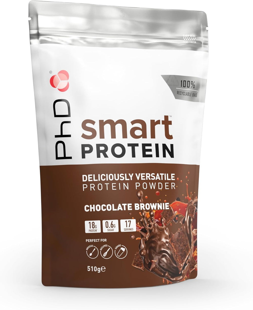 Phd Smart Protein, Ideal for Shakes, Baking and Deserts, Chocolate Brownie Flavour, 17 Servings per 510 g Bag