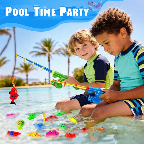 CozyBomB Magnetic Fishing Game Set - Fun Bath Toy for Kids, Toddlers | Indoor & Outdoor Water Play for Pool, Garden | Educational Learning Toys with Pole, Rod, Net, Floating Fish | Birthday Gifts