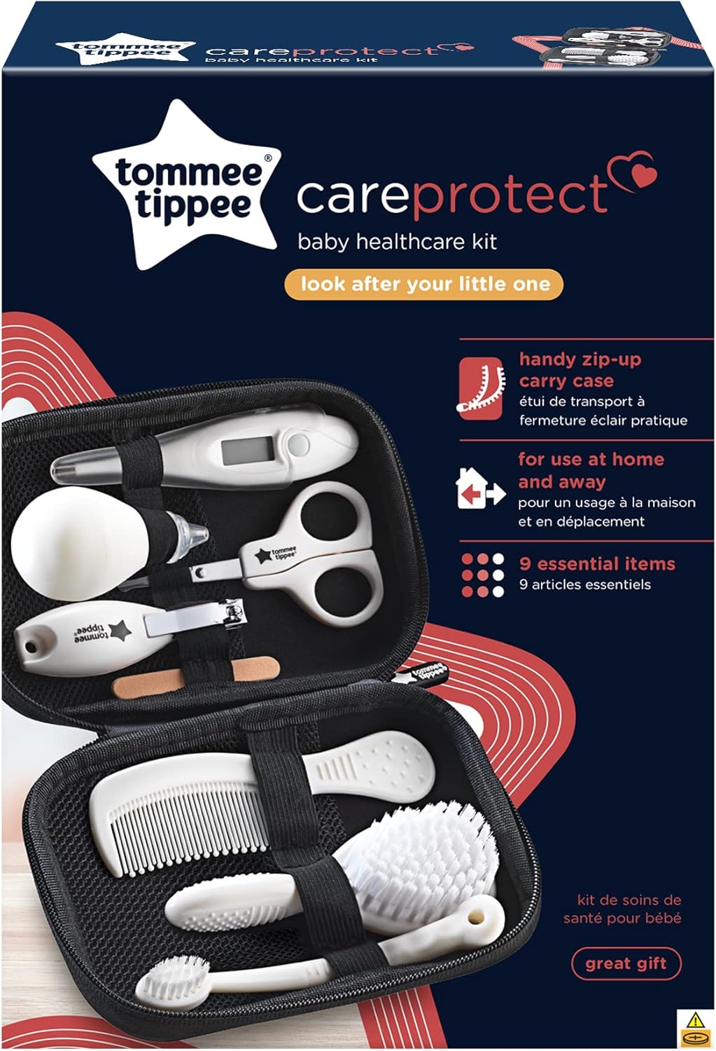 Tommee Tippee Baby Healthcare and Grooming Kit, 9X Essential Newborn Care Items for Home and Travel, Wipe-Clean and Waterproof Travel Case