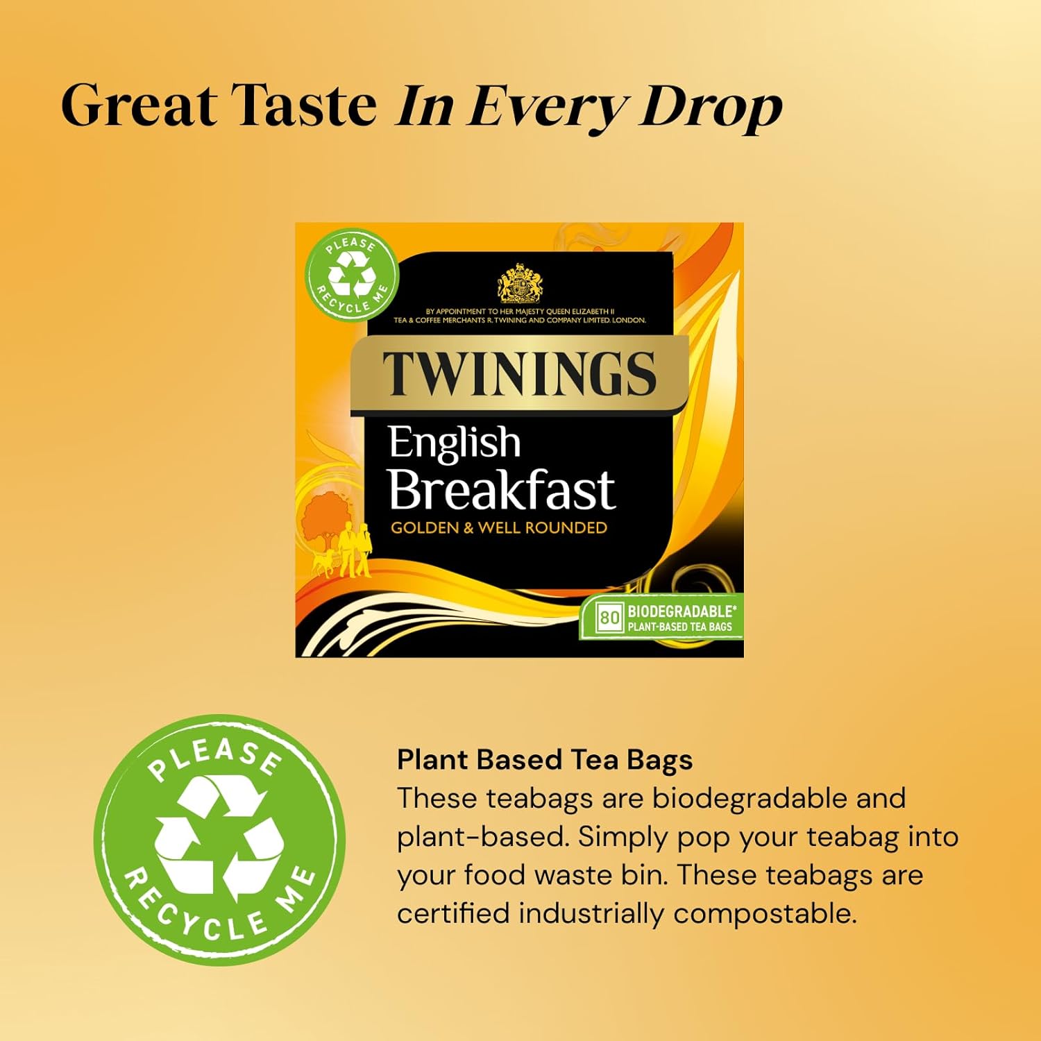 Twinings English Breakfast Tea, 4 x 80 Biodegradable Plant-Based Tea Bags