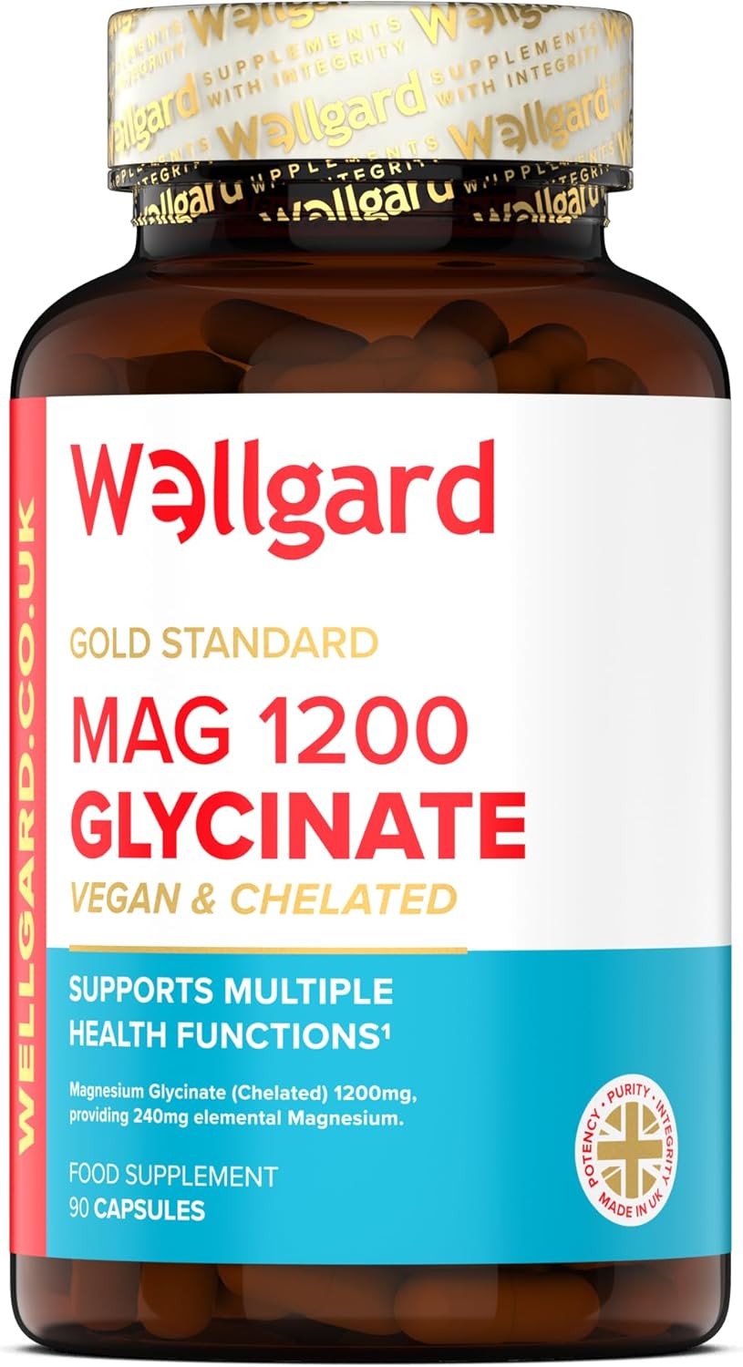 Pure Magnesium Glycinate by Wellgard - High-Strength Magnesium Supplement, Vegan, High Absorption, 240mg Elemental Magnesium