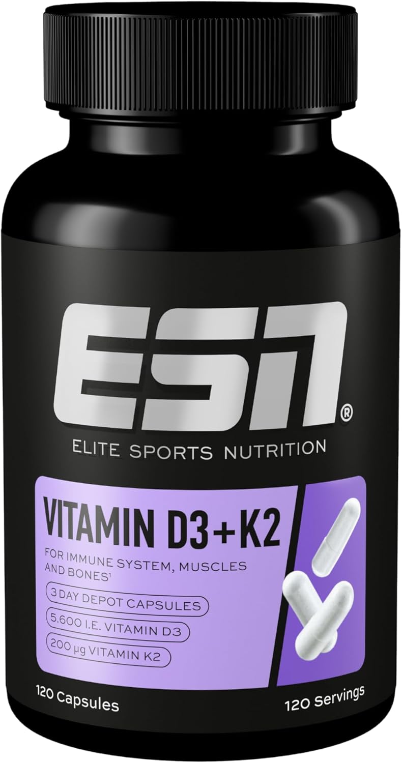 ESN Vitamin D3 + K2, 120 Capsules, for the Immune System, Bones and Blood Production