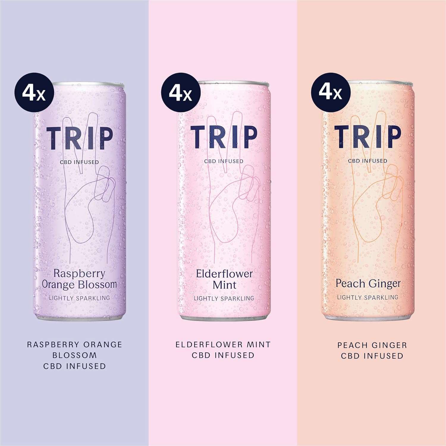 TRIP CBD Drink, Sparkling Mixed Pack Fizzy Drink, Low Calorie, Vegan (Pack of 12 x 250ml)
