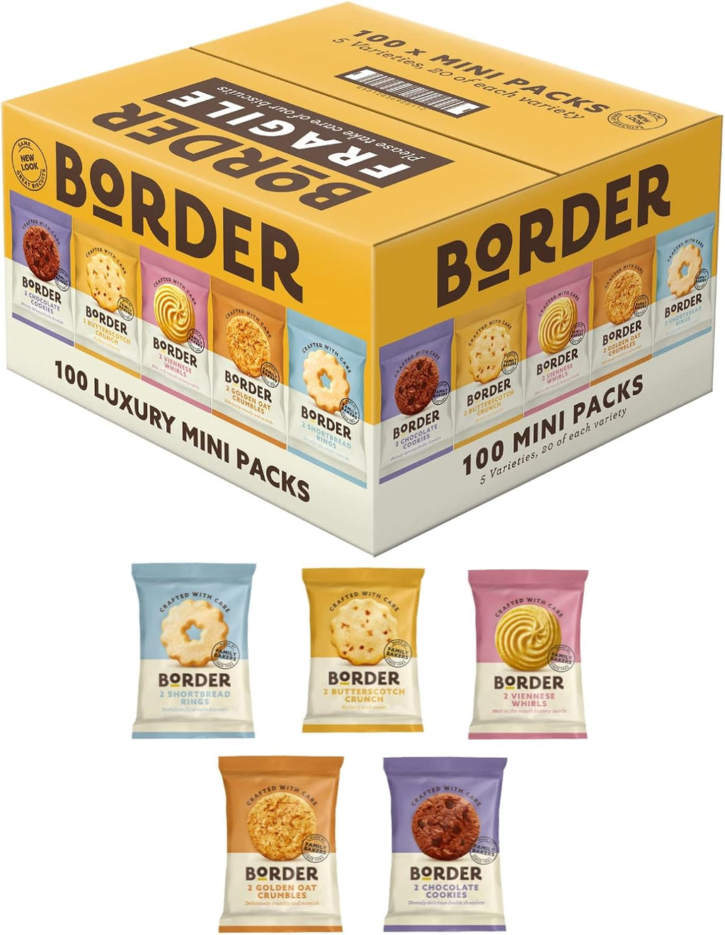 Border Biscuits 100 Packs, Multipacks Box, 5 Flavour Variety