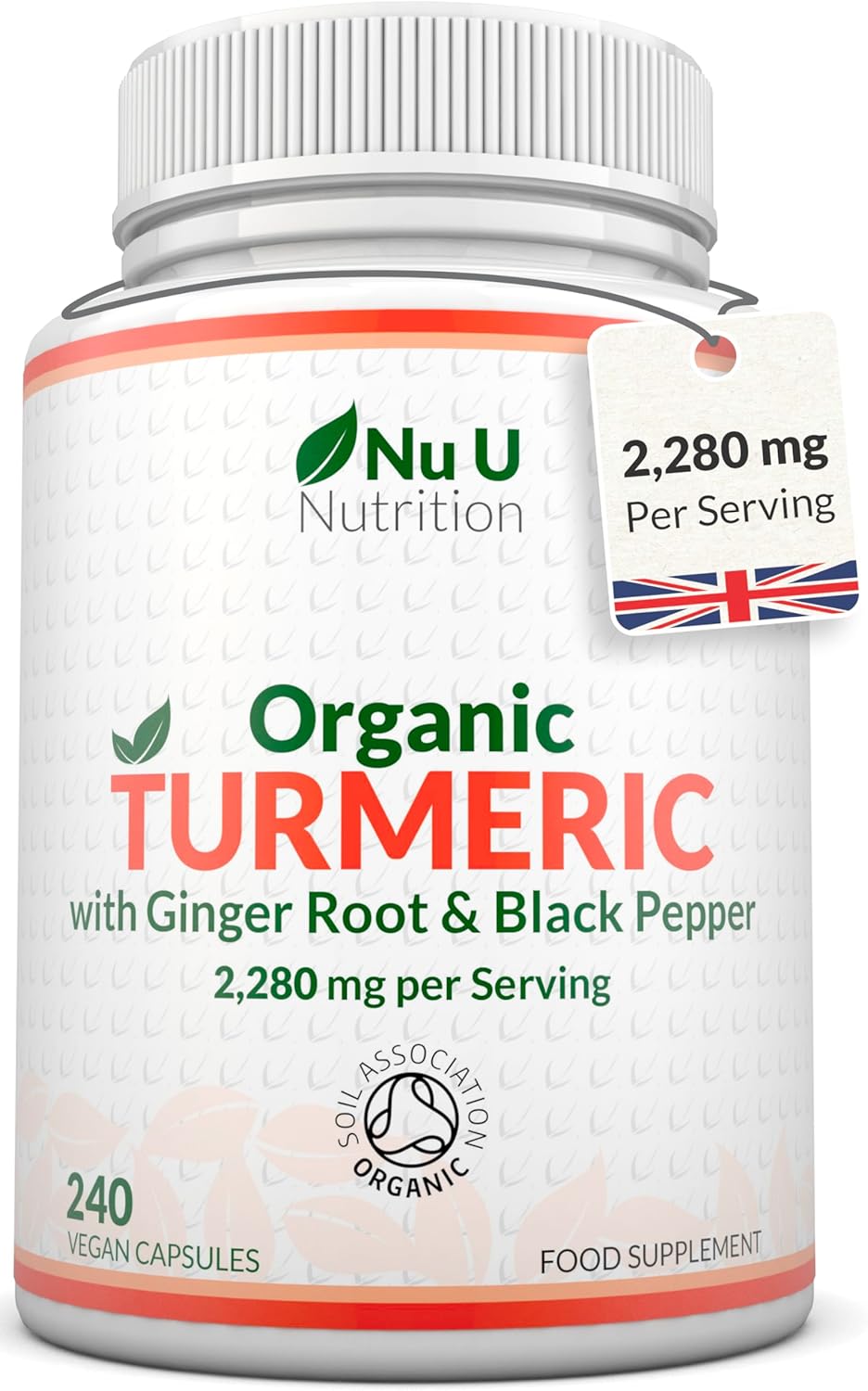 Organic Turmeric Ginger & Black Pepper 2280mg - 240 Vegan Capsules - High Strength Tumeric Curcumin