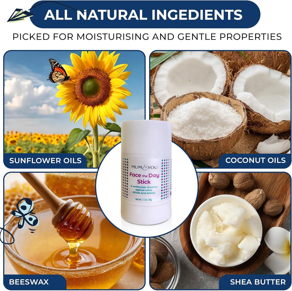Mum & You Baby Face the Day Stick – Natural baby Moisturiser with Sunflower, Coconut Oil & Shea Butter, Soothes Eczema, Teething Protection, Dribble Rash & Protects Skin in Winter, Cold & Dry Weather