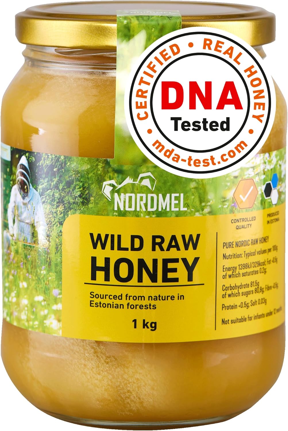 Pure Natural Wild Raw Honey 1KG - Unpasteurised, Unfiltered, Crystallized, Natural Estonian Honey