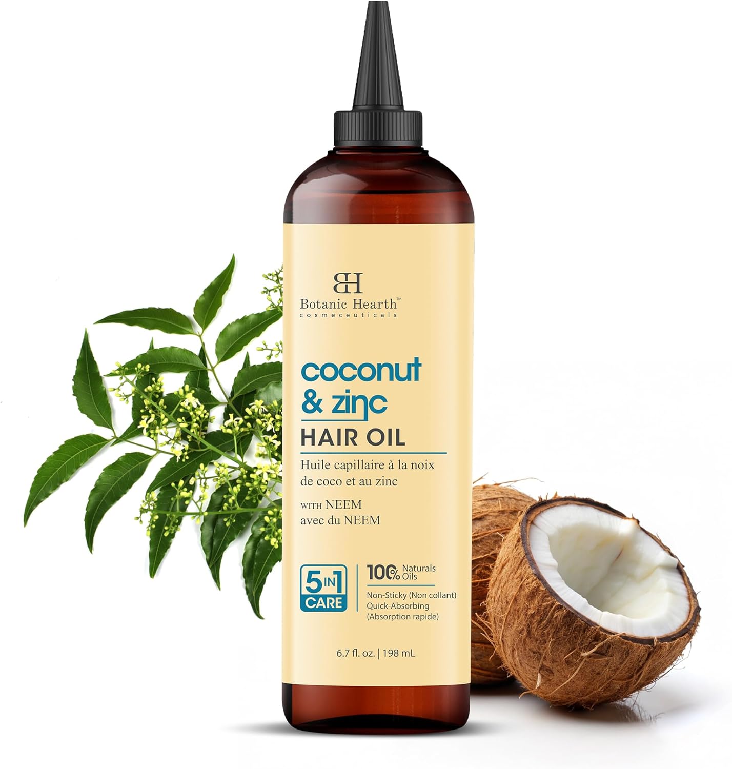 Botanic Hearth Rosemary Oil for Hair Growth | Strengthening Coconut & Zinc Pyrithione Hair Growth Oil for frizzy hair | Dry, Damaged Scalp Treatment | Color Safe | All Hair Types | 6.7 Fl Oz (2 Pack)