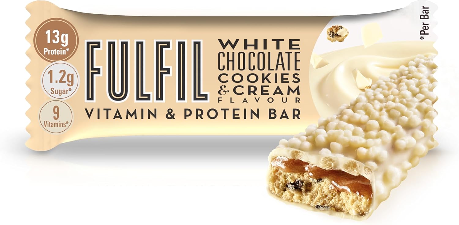 FULFIL Vitamin and Protein Bars (15 x 40 g Bars) — White Chocolate Cookies and Cream Flavour — 15g High Protein, 9 Vitamins, Low Sugar
