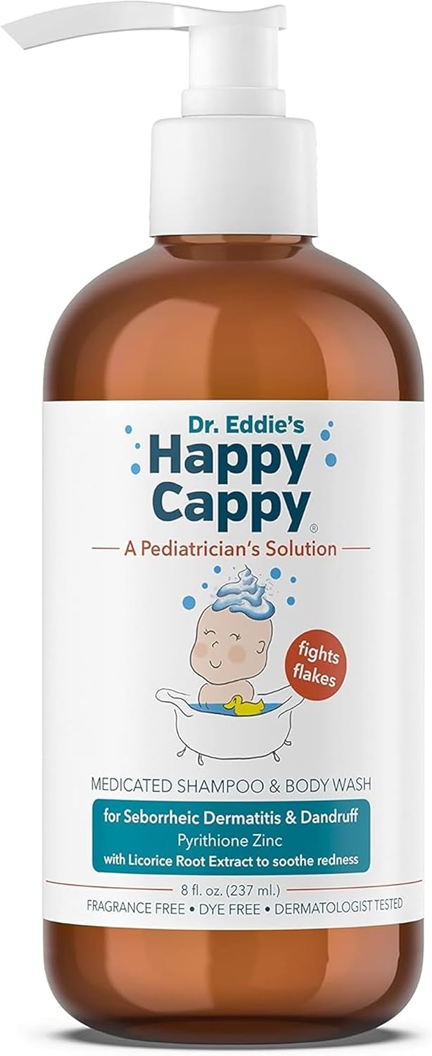 Happy Cappy Dr. Eddie’s Medicated Shampoo for Children, Treats Dandruff and Seborrheic Dermatitis, No Fragrance, Stops Flakes and Redness on Sensitive Scalps and Skin, 8 oz