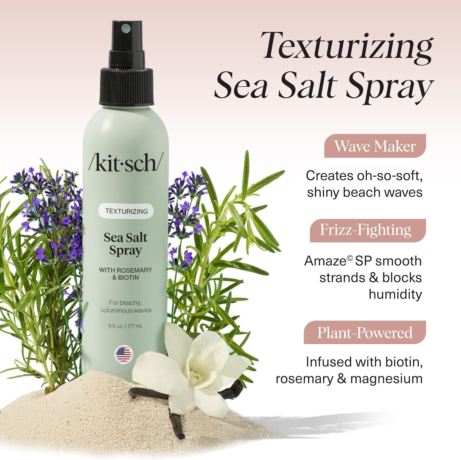 Kitsch Sea Salt Spray for Hair for Men & Women with Rosemary, Biotin, Magnesium | Hair Texturizer | for Natural Curls and Beach Waves | 177 ml