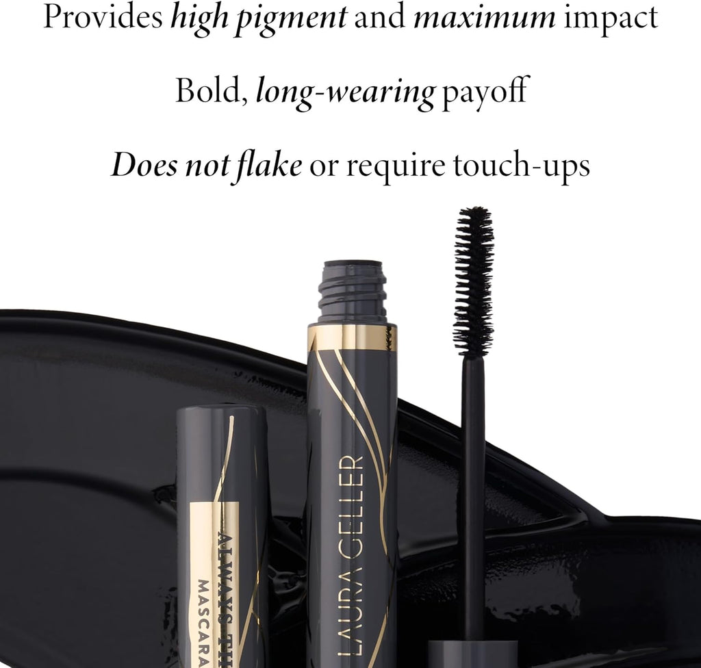 LAURA GELLER Always There Waterproof Lengthening Mascara in Black | - Lengthening, Defining, Curling, Buildable Formula Eye Makeup- Innovative Lengthening Brush- 1 count