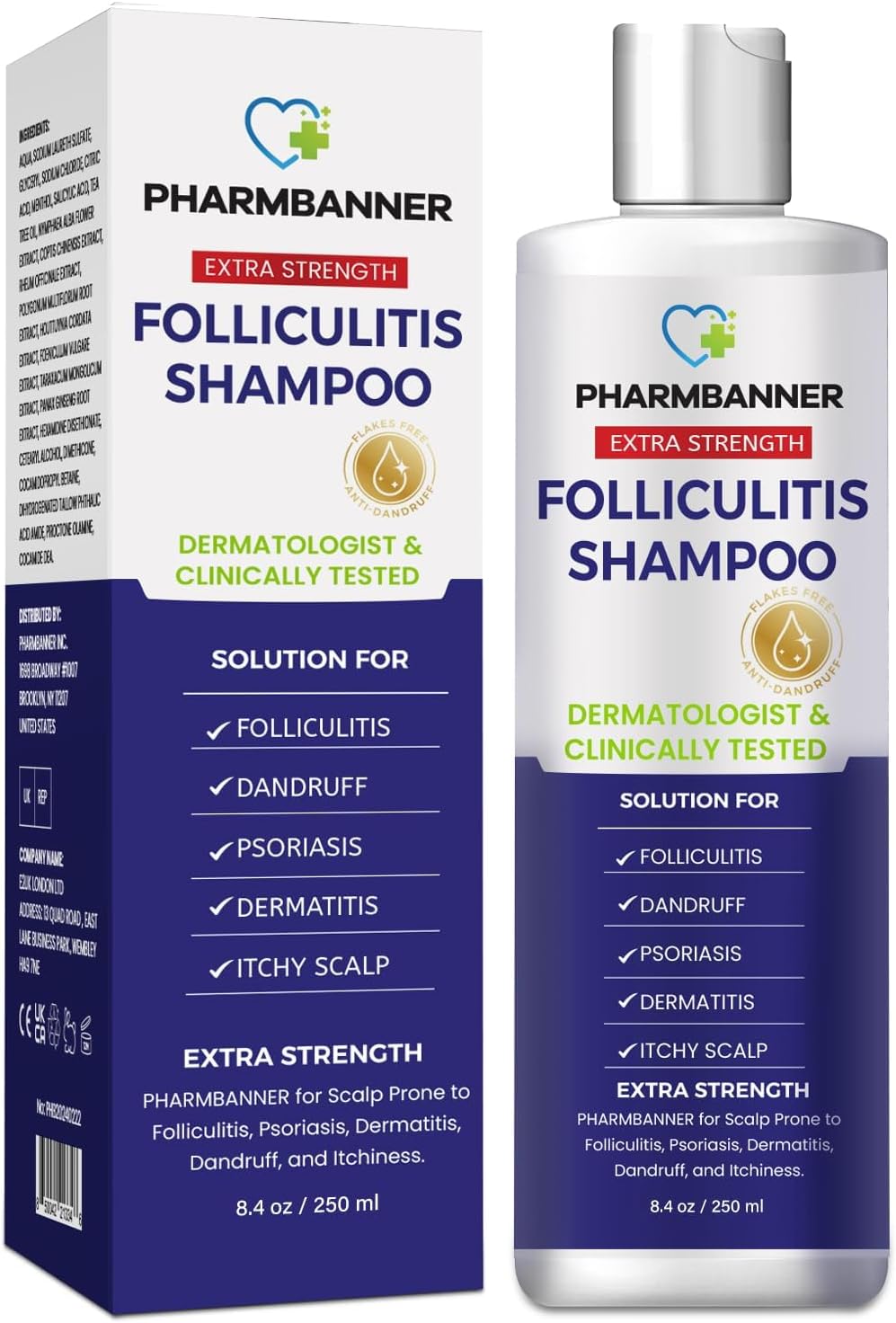 Folliculitis & Seborrheic Dermatitis Shampoo – Anti-Dandruff, Psoriasis & Itchy Scalp Treatment – Soothes Redness, Flaking & Irritation