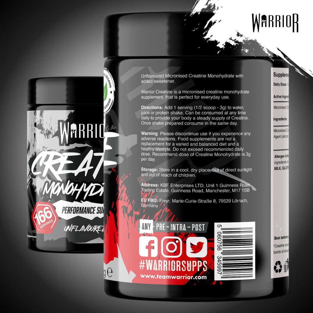 Warrior Creatine Monohydrate Powder 500g (166 Servings) – Pure Creatine Powder, Easy Dissolve Micronised Creatine (Not Creatine Gummies or Tablets), Vegan Creatine for Women & Men (Unflavoured)