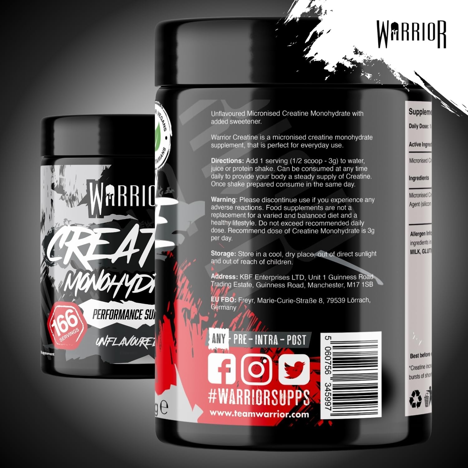 Warrior Creatine Monohydrate Powder 500g (166 Servings) – Pure Creatine Powder, Easy Dissolve Micronised Creatine (Not Creatine Gummies or Tablets), Vegan Creatine for Women & Men (Unflavoured)